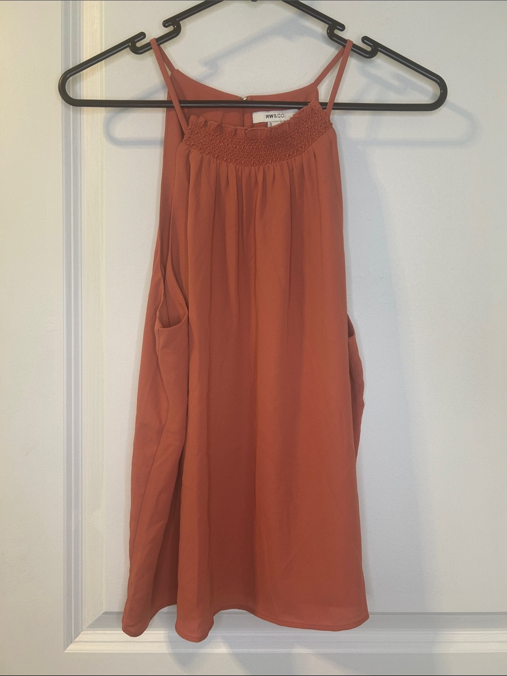 RW&CO. Rust Smocked-Neck A-Line Slip Dress